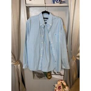 Nautica Slim Fit size Large Striped Blue White Button Down GUC Dress Shirt